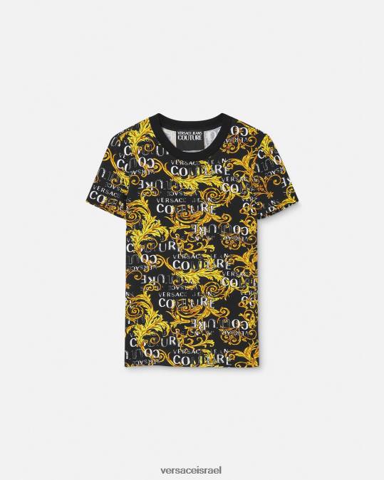 נשים Versace זהב שחור טי-שירט לוגו קוטור הַלבָּשָׁה N8T22222