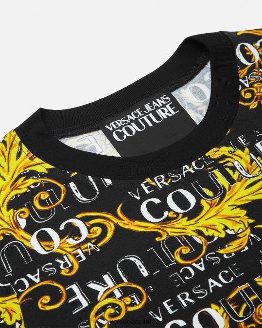 נשים Versace זהב שחור טי-שירט לוגו קוטור הַלבָּשָׁה N8T22222