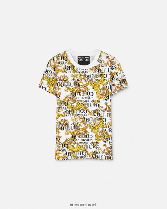 נשים Versace זהב ולבן טי-שירט לוגו קוטור הַלבָּשָׁה N8T22223