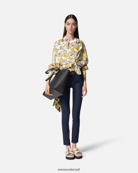 נשים Versace זהב ולבן טי-שירט לוגו קוטור הַלבָּשָׁה N8T22223
