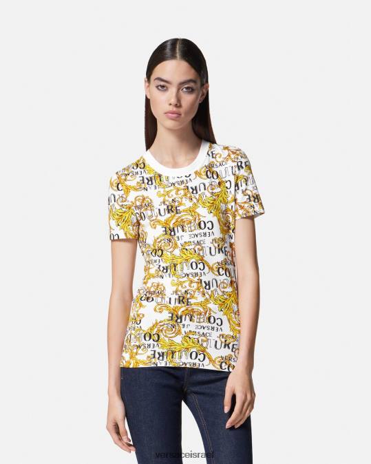 נשים Versace זהב ולבן טי-שירט לוגו קוטור הַלבָּשָׁה N8T22223