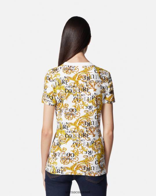 נשים Versace זהב ולבן טי-שירט לוגו קוטור הַלבָּשָׁה N8T22223