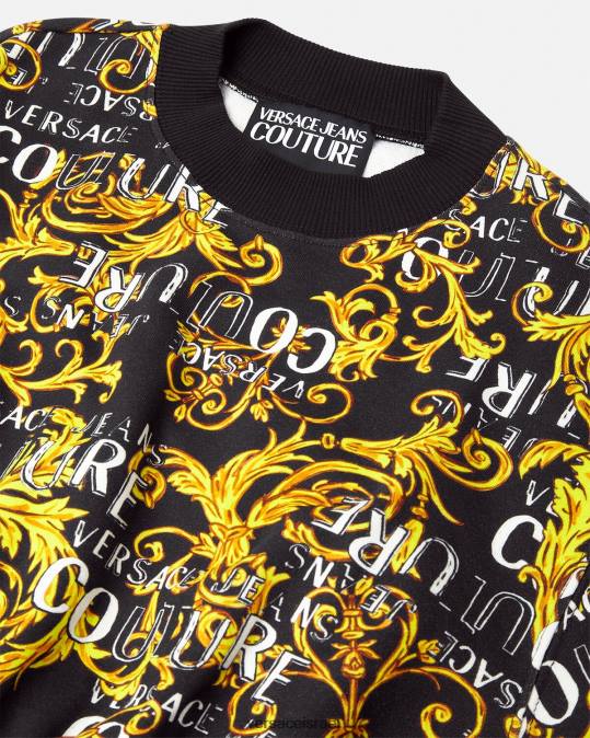 נשים Versace זהב שחור סווטשירט לוגו קוטור קרופ הַלבָּשָׁה N8T22224