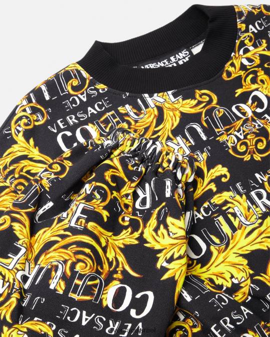 נשים Versace זהב שחור סווטשירט לוגו קוטור קרופ הַלבָּשָׁה N8T22224