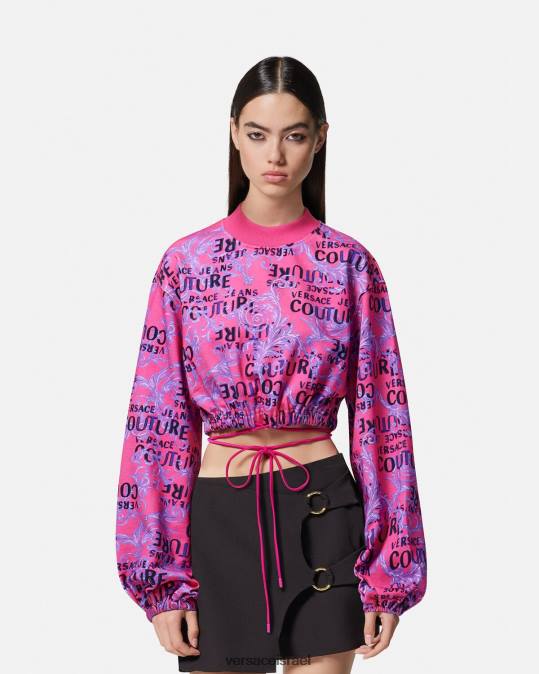 נשים Versace ורוד פוקסיה סווטשירט לוגו קוטור קרופ הַלבָּשָׁה N8T22226