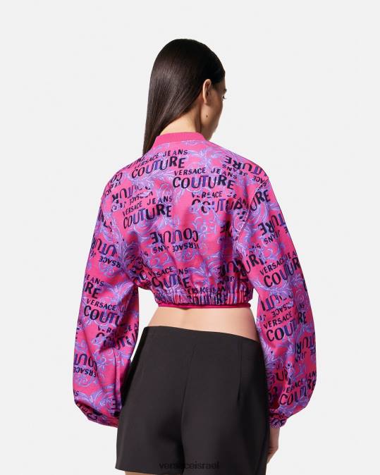 נשים Versace ורוד פוקסיה סווטשירט לוגו קוטור קרופ הַלבָּשָׁה N8T22226
