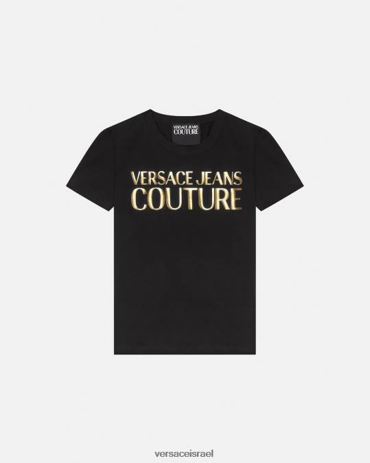 נשים Versace זהב שחור חולצת טריקו עם לוגו הַלבָּשָׁה N8T22233