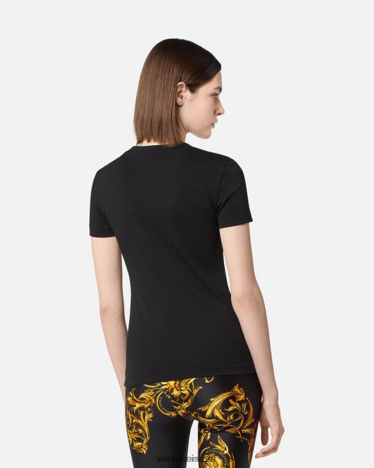 נשים Versace זהב שחור חולצת טריקו עם לוגו הַלבָּשָׁה N8T22233