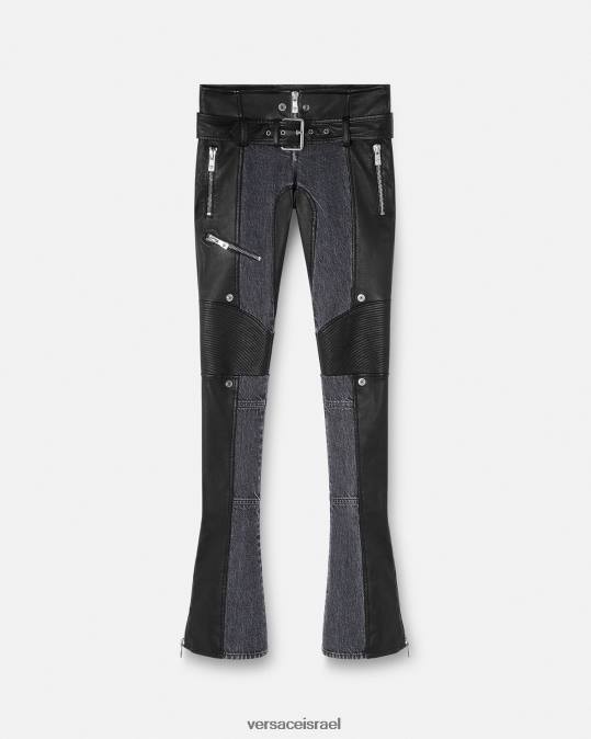 נשים Versace שָׁחוֹר מכנסי עור ג'ינס הַלבָּשָׁה N8T2224