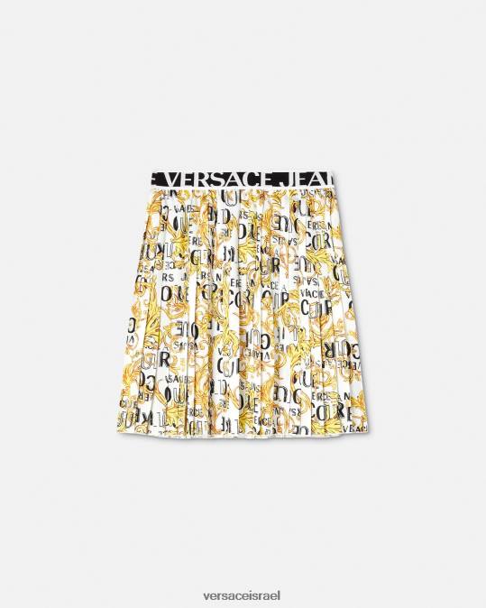 נשים Versace זהב ולבן חצאית קפלים עם לוגו קוטור הַלבָּשָׁה N8T22248