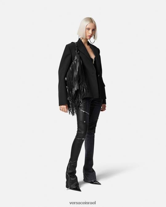 נשים Versace שָׁחוֹר מכנסי עור ג'ינס הַלבָּשָׁה N8T2224