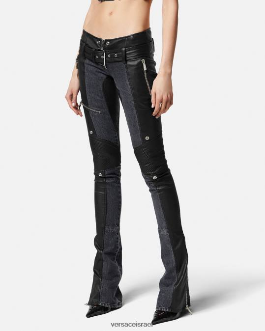 נשים Versace שָׁחוֹר מכנסי עור ג'ינס הַלבָּשָׁה N8T2224