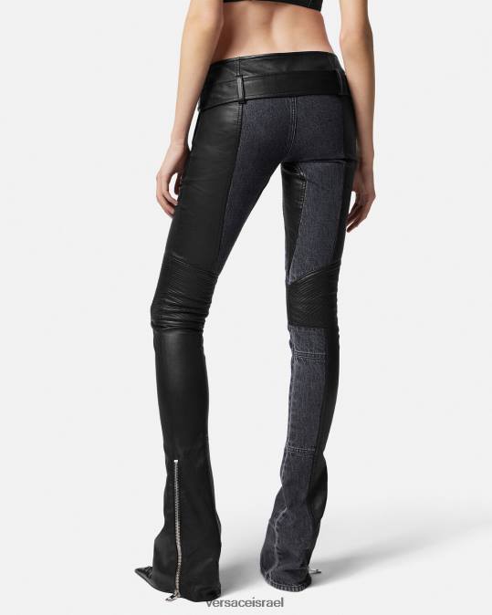 נשים Versace שָׁחוֹר מכנסי עור ג'ינס הַלבָּשָׁה N8T2224