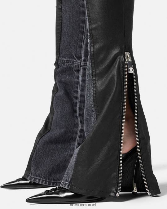 נשים Versace שָׁחוֹר מכנסי עור ג'ינס הַלבָּשָׁה N8T2224
