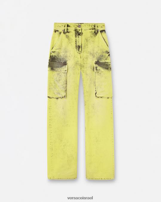 נשים Versace צהוב ג'ינס מטען במצוקה הַלבָּשָׁה N8T2225