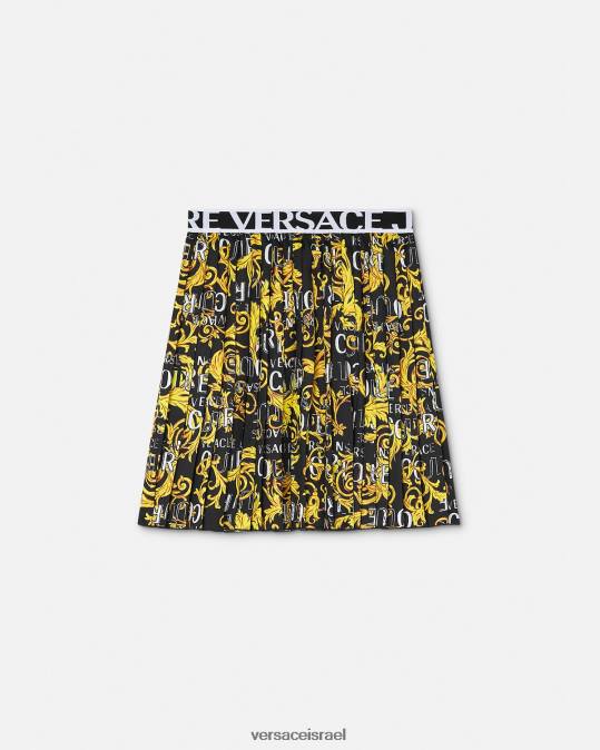 נשים Versace זהב שחור חצאית קפלים עם לוגו קוטור הַלבָּשָׁה N8T22250
