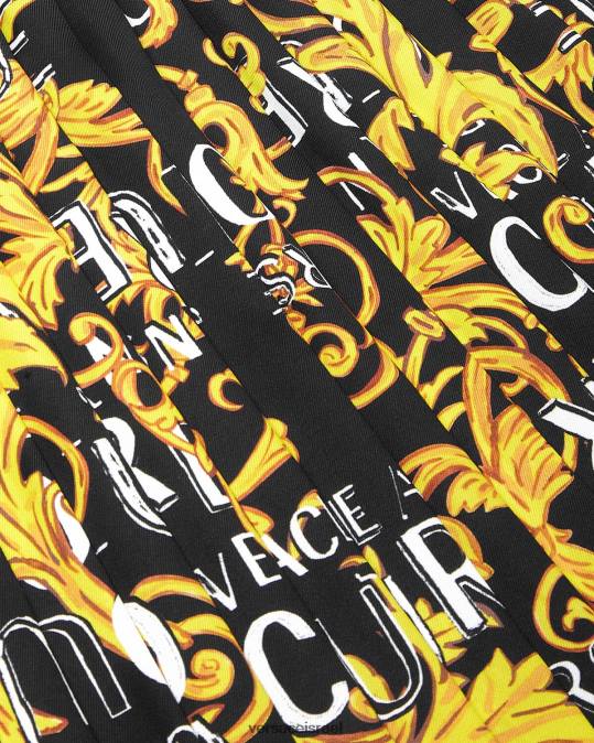 נשים Versace זהב שחור חצאית קפלים עם לוגו קוטור הַלבָּשָׁה N8T22250