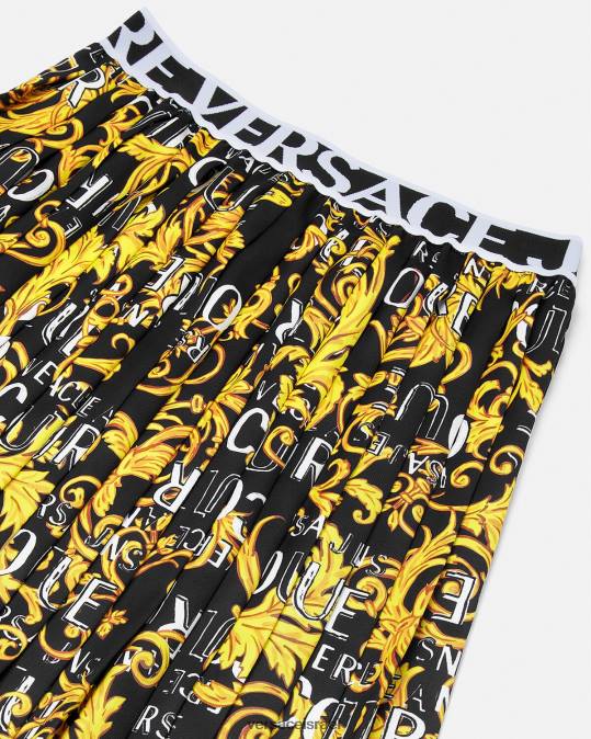 נשים Versace זהב שחור חצאית קפלים עם לוגו קוטור הַלבָּשָׁה N8T22250