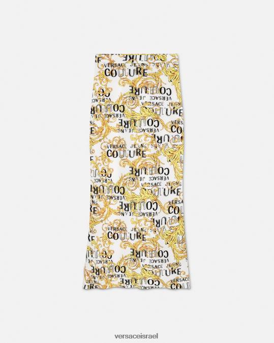 נשים Versace זהב ולבן חצאית מידי של לוגו קוטור הַלבָּשָׁה N8T22251
