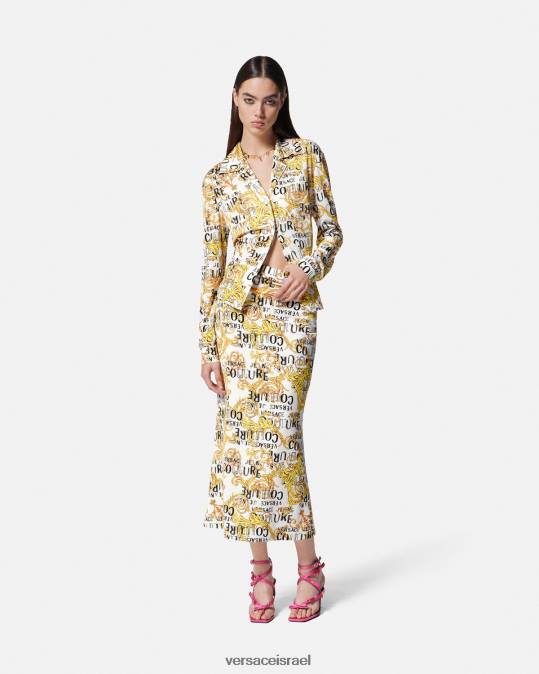 נשים Versace זהב ולבן חצאית מידי של לוגו קוטור הַלבָּשָׁה N8T22251