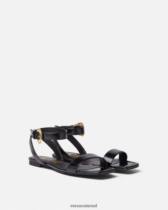נשים Versace שָׁחוֹר סנדלים שטוחים עם אבזם בארוק מילי נַעַל N8T22259