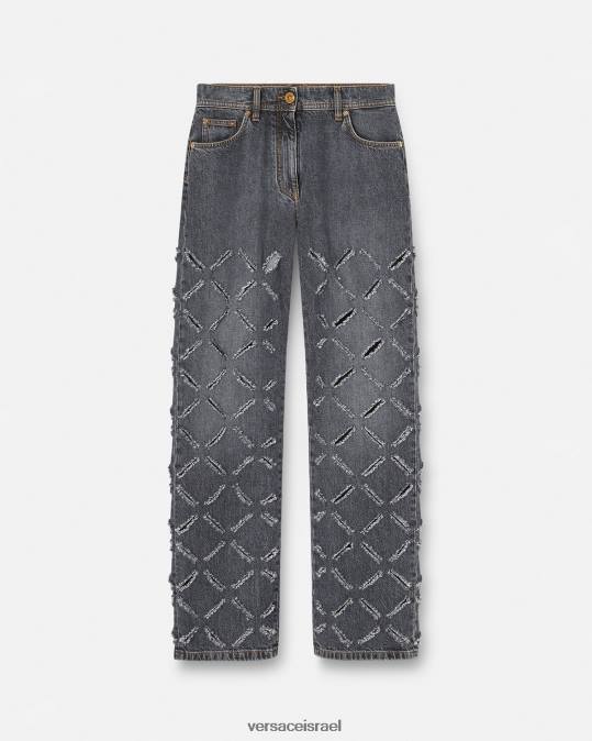 נשים Versace אפור ג'ינס עם רגליים רחבות חתוכים הַלבָּשָׁה N8T2226