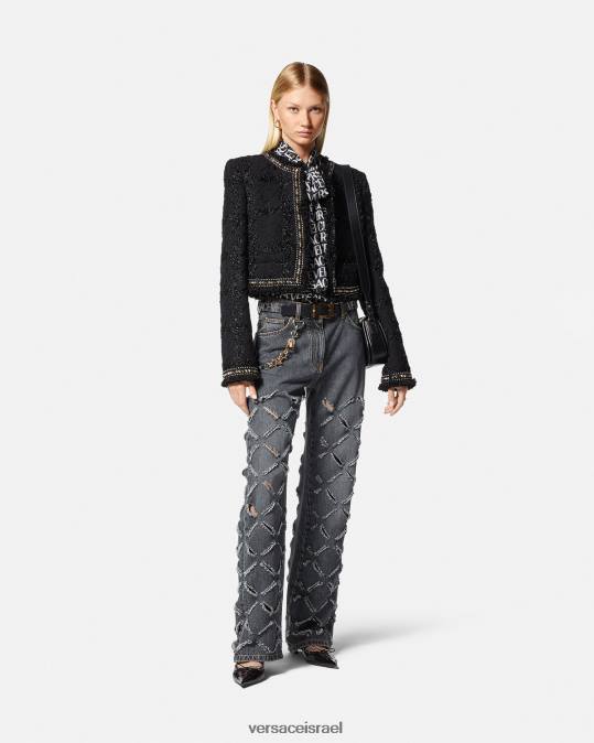 נשים Versace אפור ג'ינס עם רגליים רחבות חתוכים הַלבָּשָׁה N8T2226