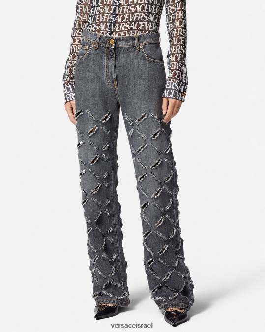 נשים Versace אפור ג'ינס עם רגליים רחבות חתוכים הַלבָּשָׁה N8T2226