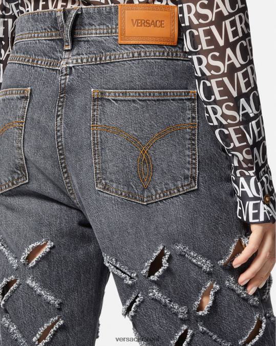 נשים Versace אפור ג'ינס עם רגליים רחבות חתוכים הַלבָּשָׁה N8T2226