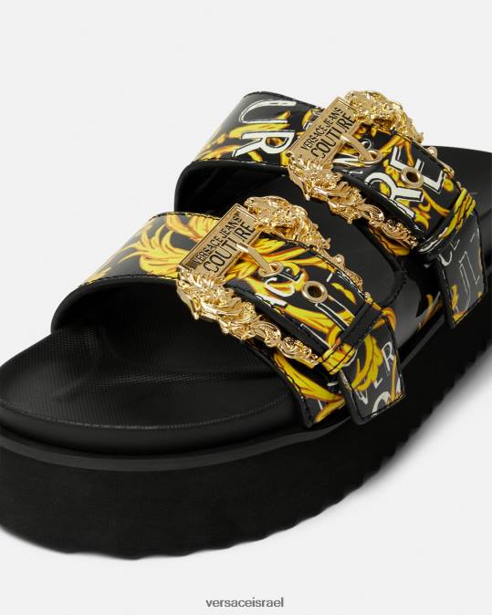 נשים Versace זהב שחור סנדלי קוטור לוגו של אריזונה נַעַל N8T22276