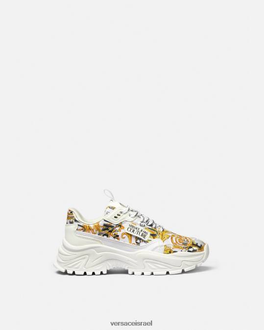 נשים Versace זהב ולבן נעלי ספורט מטיילים עם לוגו קוטור נַעַל N8T22287