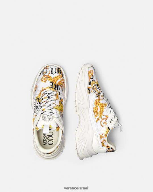 נשים Versace זהב ולבן נעלי ספורט מטיילים עם לוגו קוטור נַעַל N8T22287