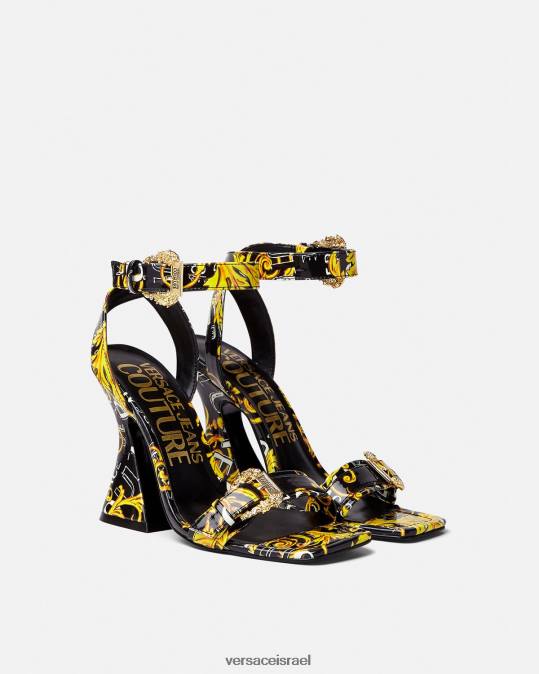 נשים Versace זהב שחור סנדלי קוטור עם לוגו של קירסטן נַעַל N8T22292