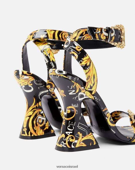 נשים Versace זהב שחור סנדלי קוטור עם לוגו של קירסטן נַעַל N8T22292