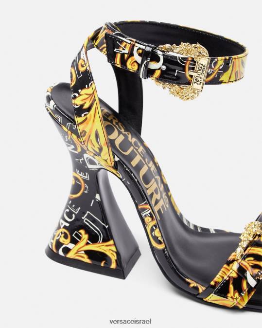 נשים Versace זהב שחור סנדלי קוטור עם לוגו של קירסטן נַעַל N8T22292