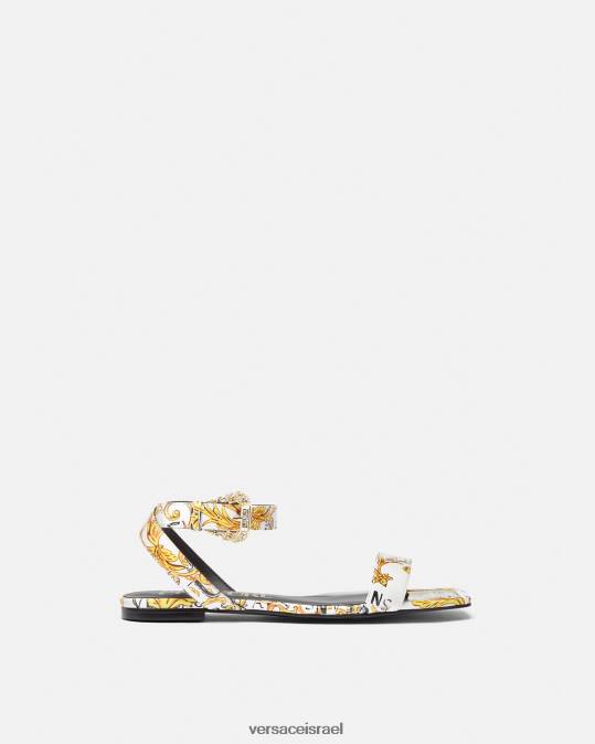 נשים Versace זהב ולבן סנדלי פופ קוטור מילי שטוחים נַעַל N8T22298