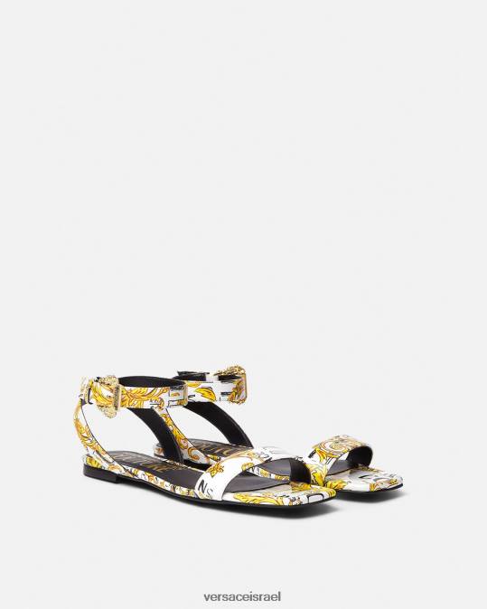 נשים Versace זהב ולבן סנדלי פופ קוטור מילי שטוחים נַעַל N8T22298