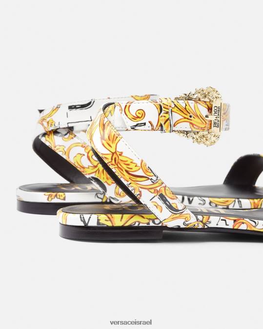 נשים Versace זהב ולבן סנדלי פופ קוטור מילי שטוחים נַעַל N8T22298