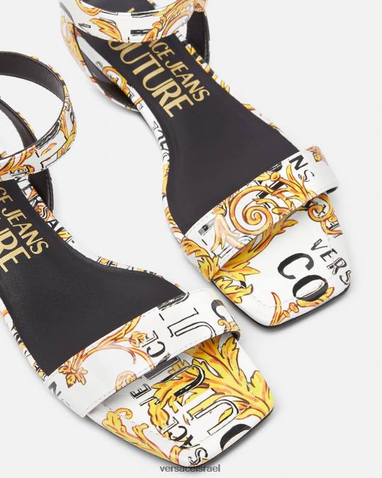 נשים Versace זהב ולבן סנדלי פופ קוטור מילי שטוחים נַעַל N8T22298