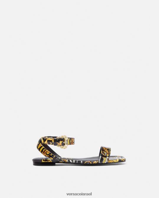 נשים Versace זהב שחור סנדלי פופ קוטור מילי שטוחים נַעַל N8T22299