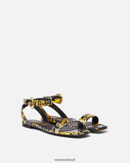 נשים Versace זהב שחור סנדלי פופ קוטור מילי שטוחים נַעַל N8T22299