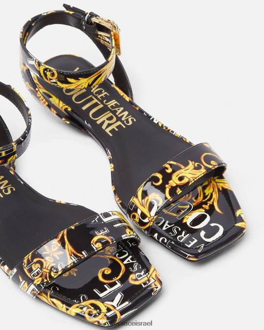 נשים Versace זהב שחור סנדלי פופ קוטור מילי שטוחים נַעַל N8T22299