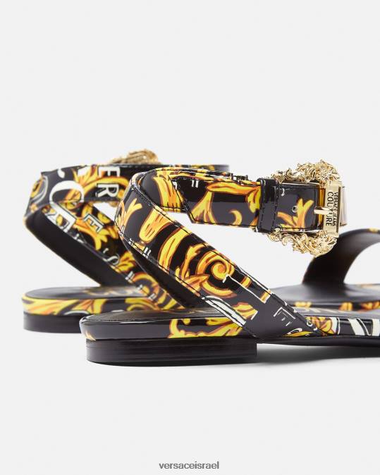 נשים Versace זהב שחור סנדלי פופ קוטור מילי שטוחים נַעַל N8T22299