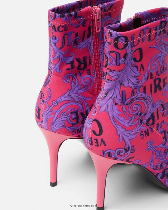 נשים Versace פוקסיה ודפוס מגפי קוטור עם לוגו של סקרלט נַעַל N8T22305
