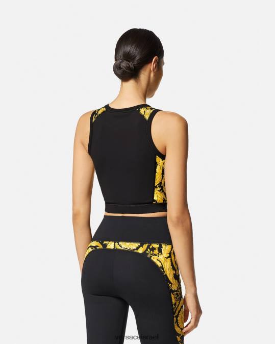 נשים Versace שָׁחוֹר חזיית ספורט בארוק כושר הַלבָּשָׁה N8T2232