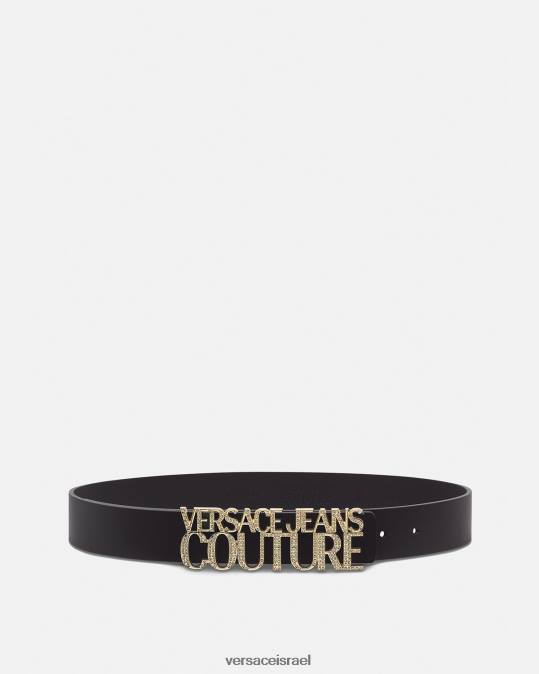 נשים Versace שָׁחוֹר חגורת עור לוגו אביזרים N8T22338