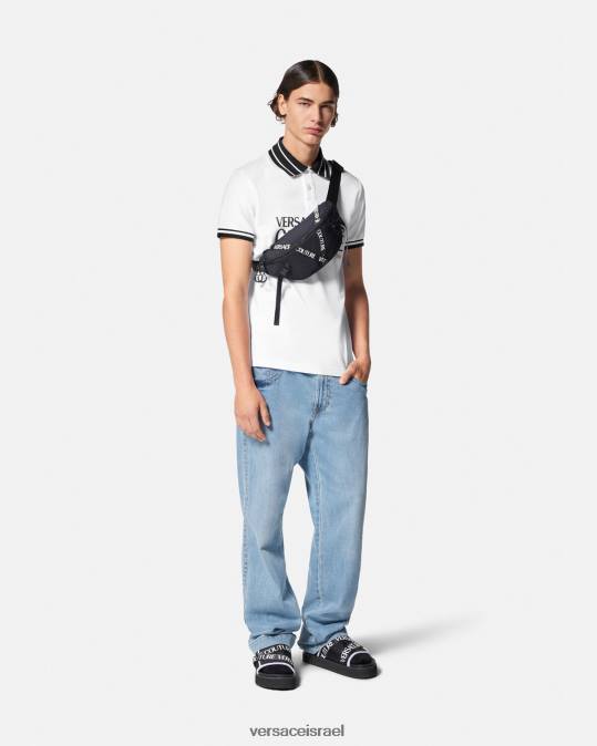 גברים Versace לבן חולצת פולו לוגו הַלבָּשָׁה N8T22360