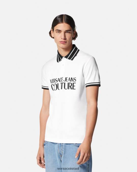 גברים Versace לבן חולצת פולו לוגו הַלבָּשָׁה N8T22360