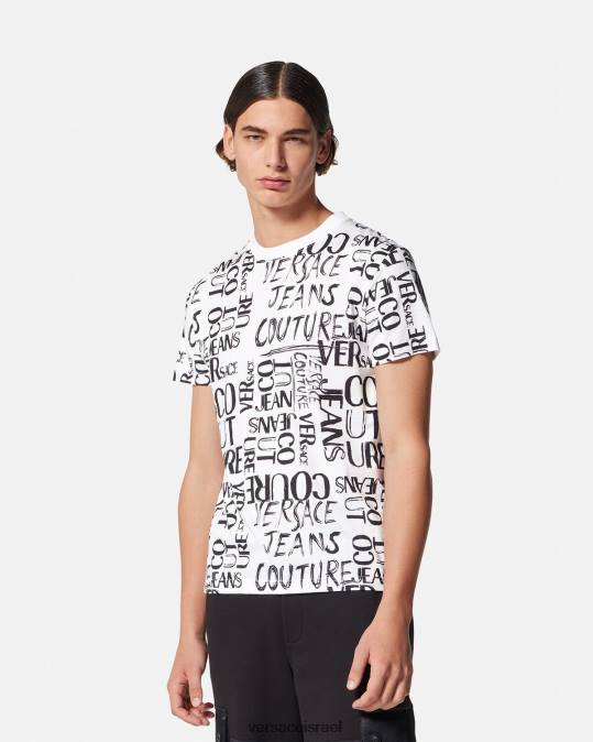 גברים Versace לבן חולצת לוגו שרבוט הַלבָּשָׁה N8T22369