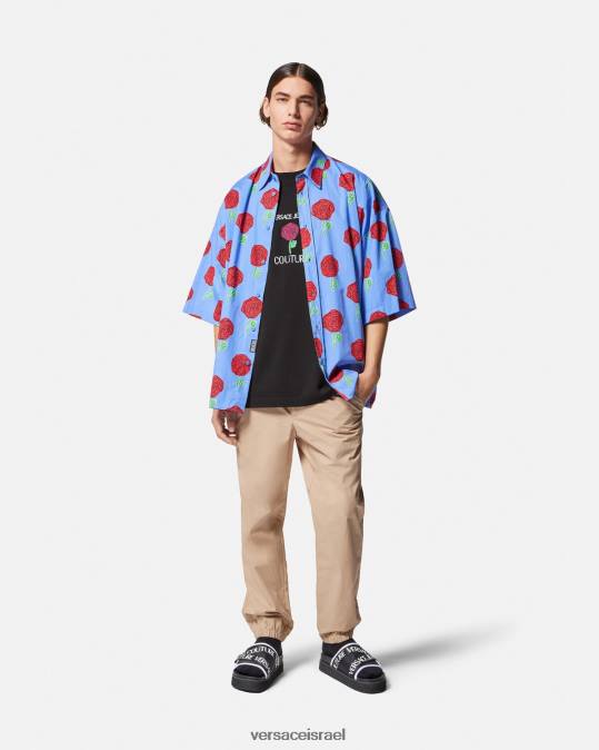 גברים Versace שָׁחוֹר חולצת טי של לוגו ורדים הַלבָּשָׁה N8T22372